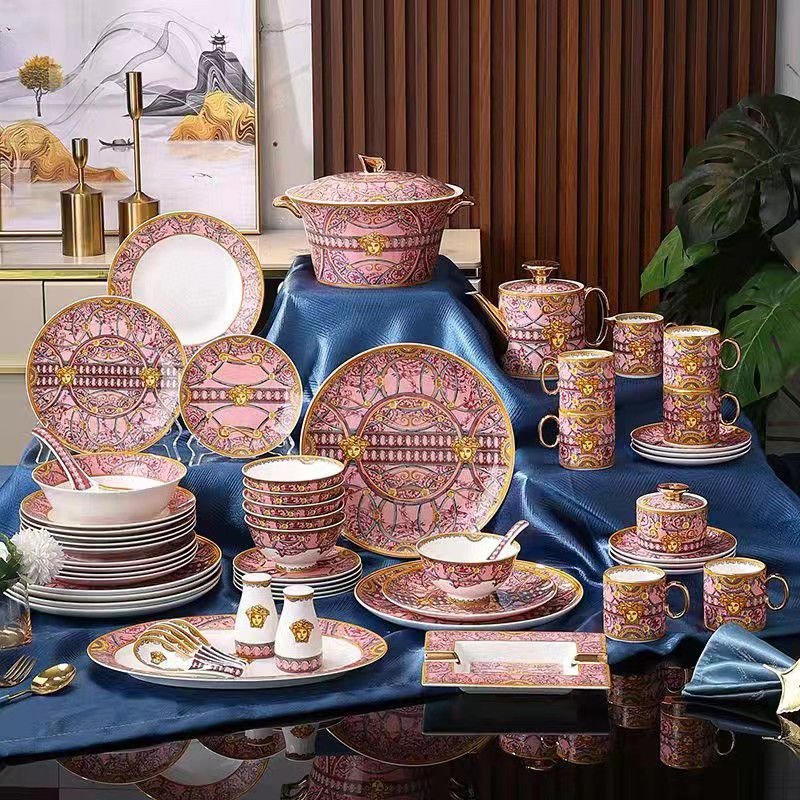  Versace pink Dinner set of 58 pieces for 6 people - Versace Kitchen and Dining | Buy Online in UAE